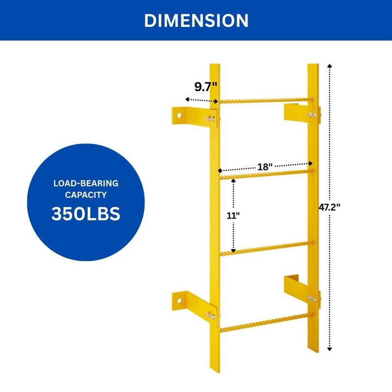 4 Step Steel Roof Access Ladder 3'H, Wall Mount, Yellow