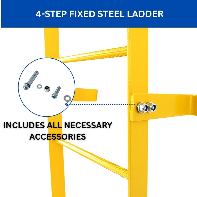 4 Step Steel Roof Access Ladder 3'H, Wall Mount, Yellow