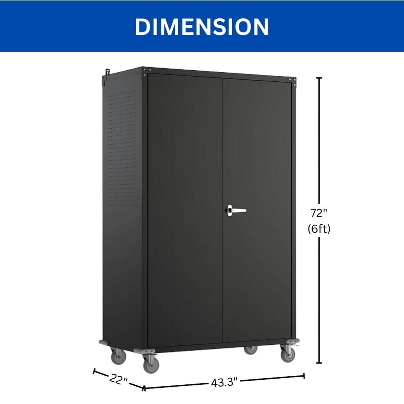 Extra-Large Garage Storage Cabinet w/ Pegboards & Locking Wheels, 43.3"W x 22"D x 72"H