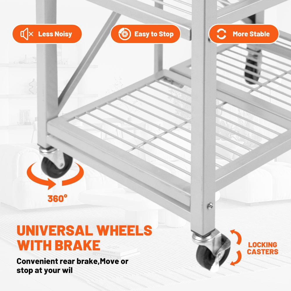 Holzoffer Kitchen Trolley with Wheels, 80"D x 45"W x 15"H 3 Tier Serving Trolley for Kitchen, Office, Bathroom