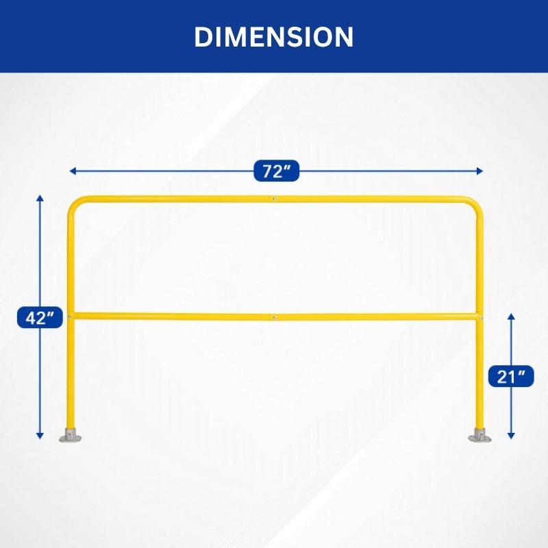 Steel Safety Railing 6'L x 42"H, 72"L Yellow Pedestrian Barrier w/ Floor Mounting Accessories