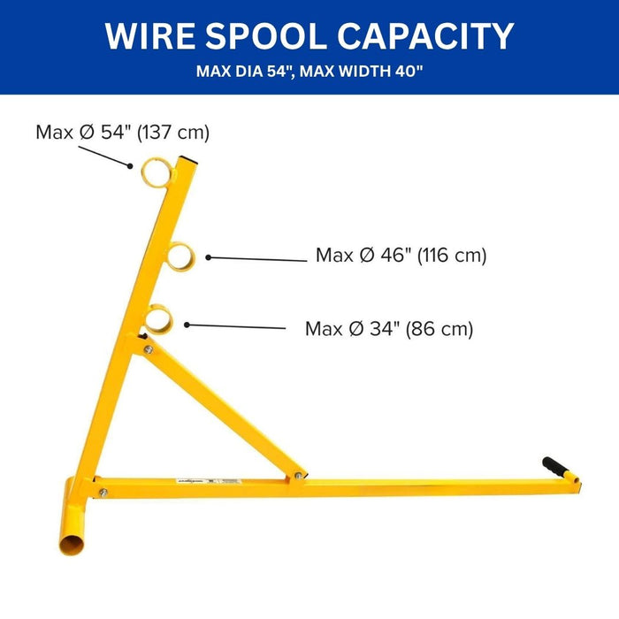 Portable Reel Buck 1,000 lb Load Capacity, Holds Reels up to 54”Dia x 40”W, Heavy Duty Steel Cable Reel Stand