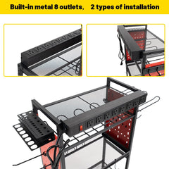 Holzoffer Power Tool Organizer Cart with Charging Station, Garage Floor Rolling Storage Cart on 4 Wheels for Mechanic