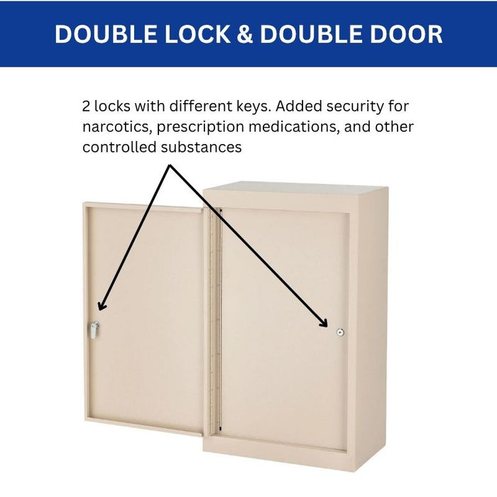 Narcotics Cabinet 18"W x 10"D x 30"H, Double Lock & Double Door, Fully Assembled