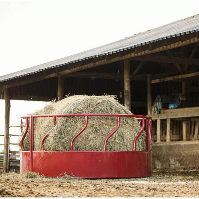 Round Hay Bale Feeder 8ft Dia w/ Hay Saver, Red Hay Ring