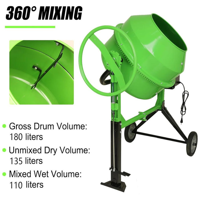 6.4 Cu.Ft. Power Concrete Mixer, Portable Electric Steel Drum Cement Mixer
