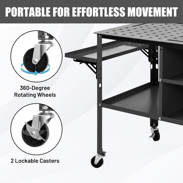 Welding Bench 36" x 24" x 33.5H" w/ Storage Shelves & Wheels