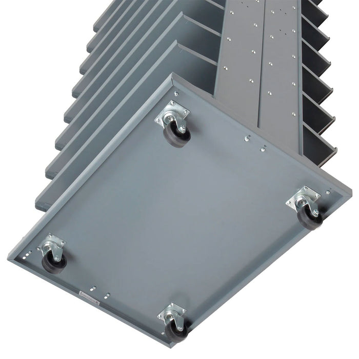 16 Shelf Double-Sided Mobile Pick Rack - 64 Blue Plastic Shelf Bin Storage Rack 8" Wide