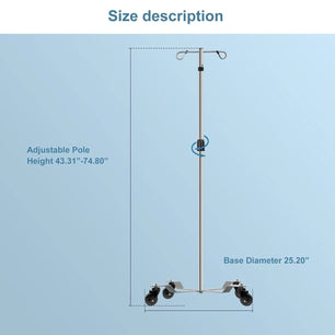 Holzoffer IV Poles IV Stands 2 Hooks 4 Legs Portable Rolling with Stainless Steel Adjustable Height, 2PCS