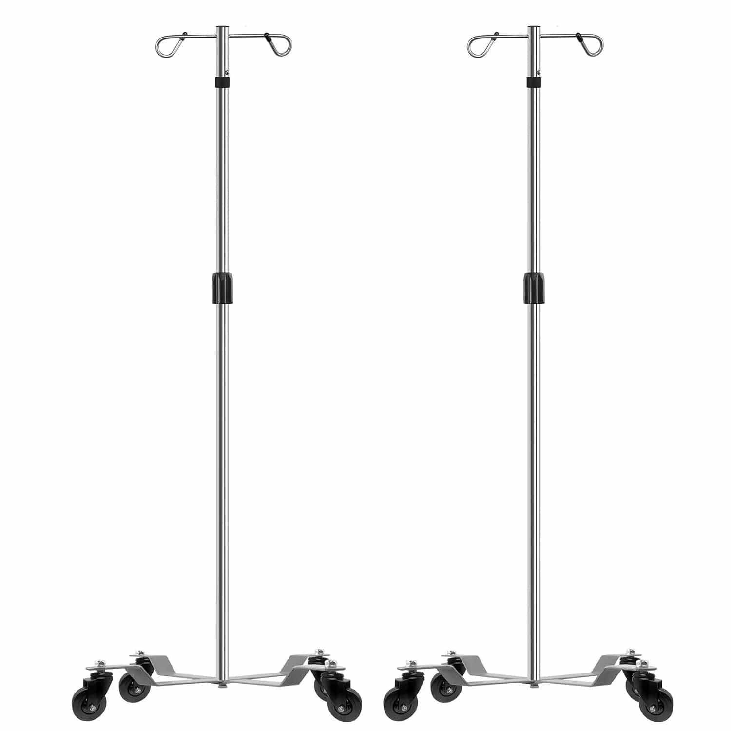 Holzoffer IV Poles IV Stands 2 Hooks 4 Legs Portable Rolling with Stainless Steel Adjustable Height, 2PCS