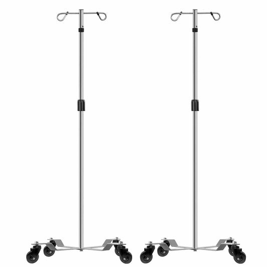 Holzoffer IV Poles IV Stands 2 Hooks 4 Legs Portable Rolling with Stainless Steel Adjustable Height, 2PCS