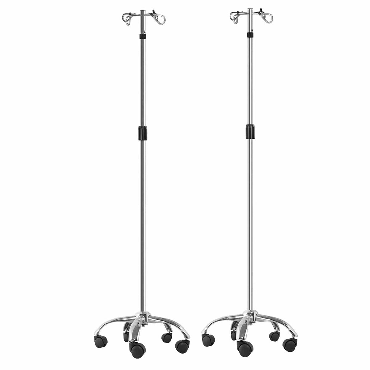 Holzoffer IV Poles with Wheels IV Stands 4 Hooks 5 Legs Rolling Base with Heavy Duty Stainless Steel, Adjustable Height,2PCS/2Pack