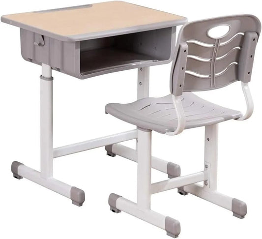 Holzoffer Student Desk and Chair Combo, Height Adjustable Children's Desk and Chair Workstation with Drawer, Pencil Grooves and Hanging Hooks for Home, School