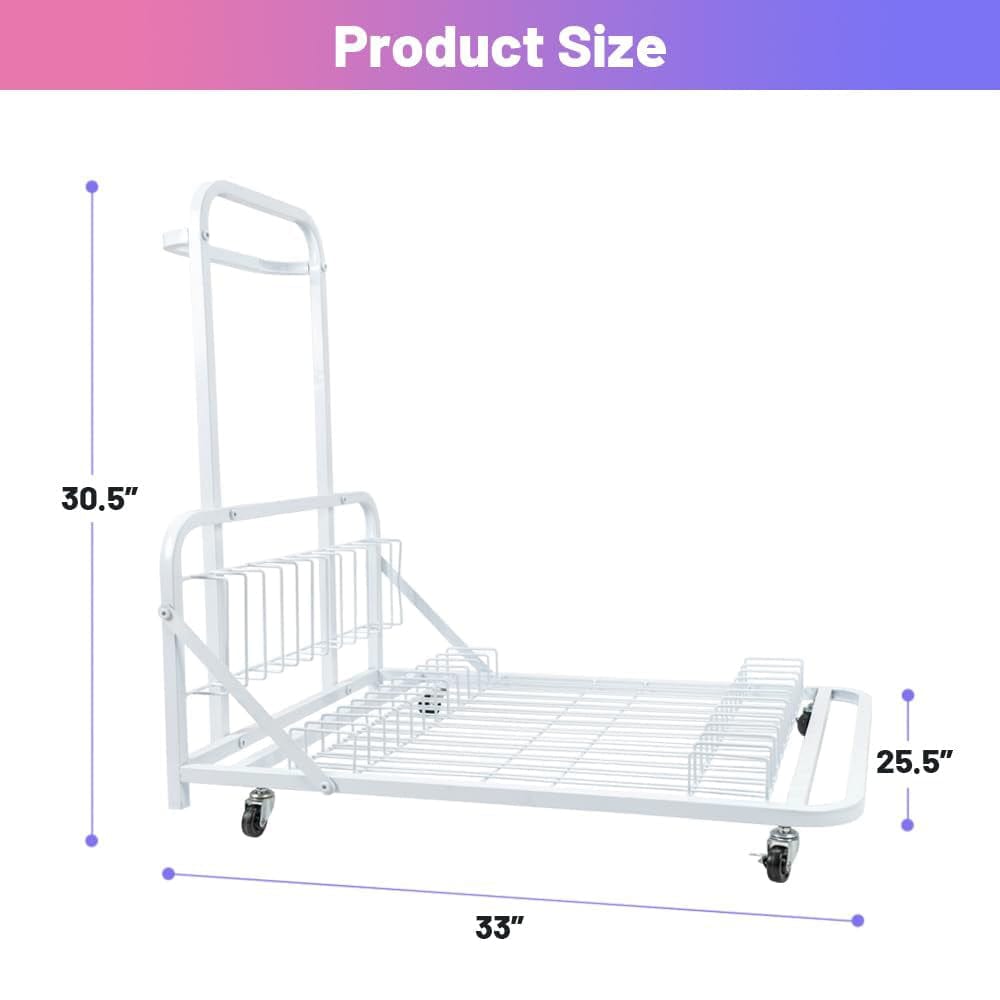 Holzoffer Art Canvas Storage Rack & Frame Keeper, Mobile Cart, Large Floor Model with Casters and Handle, 32" Lx 28" W, White