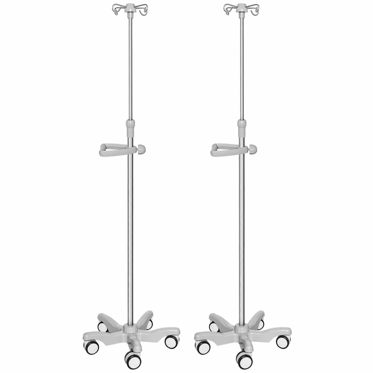 Holzoffer IV Pole with Wheels Medical Portable IV Stand Pole, IV Bag Stand with Removable IV Bag Holder Adjustable Height Pole 4 Hook & 5 Caster Base (2 PACK)