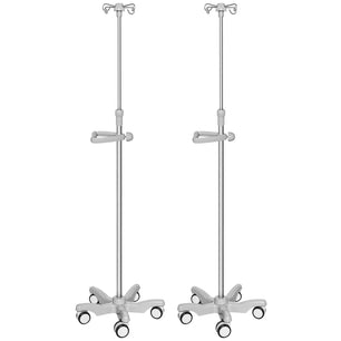 Holzoffer IV Pole with Wheels Medical Portable IV Stand Pole, IV Bag Stand with Removable IV Bag Holder Adjustable Height Pole 4 Hook & 5 Caster Base (2 PACK)