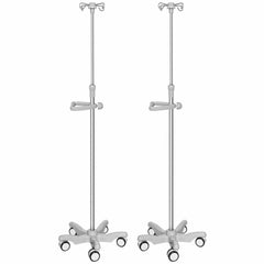 Holzoffer IV Pole with Wheels Medical Portable IV Stand Pole, IV Bag Stand with Removable IV Bag Holder Adjustable Height Pole 4 Hook & 5 Caster Base (2 PACK)