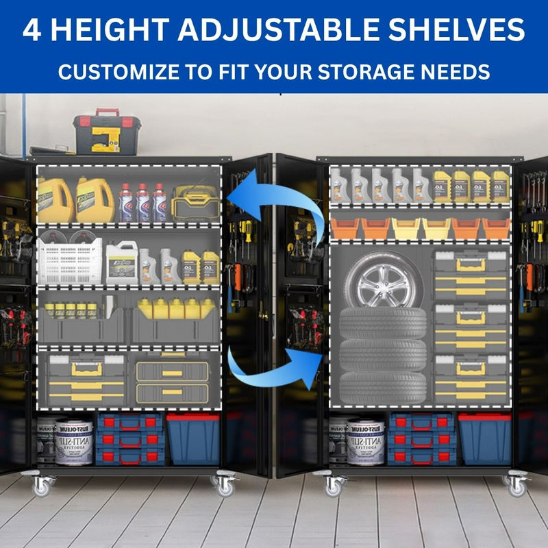 Extra-Large Garage Storage Cabinet w/ Pegboards & Locking Wheels, 43.3"W x 22"D x 72"H