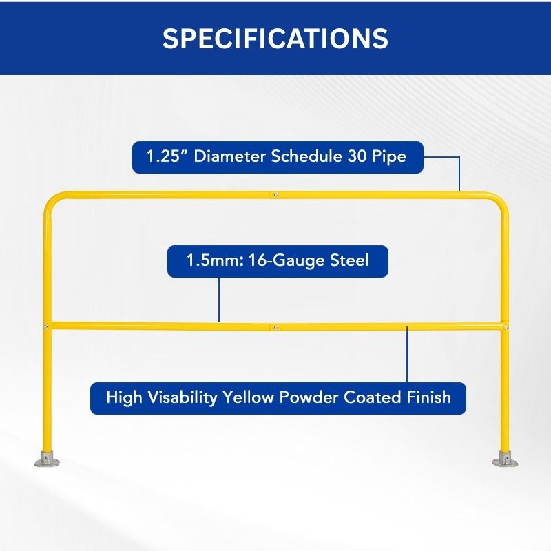 Steel Safety Railing 6'L x 42"H, 72"L Yellow Pedestrian Barrier w/ Floor Mounting Accessories