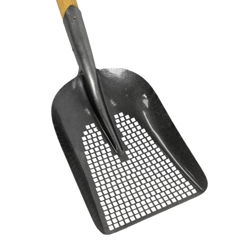 Sifting Shovel for Chicken Coop & Beach, Heavy-Duty Metal Sieve Scoop with Wooden Handle for Sand, Soil, and Poop Cleaning