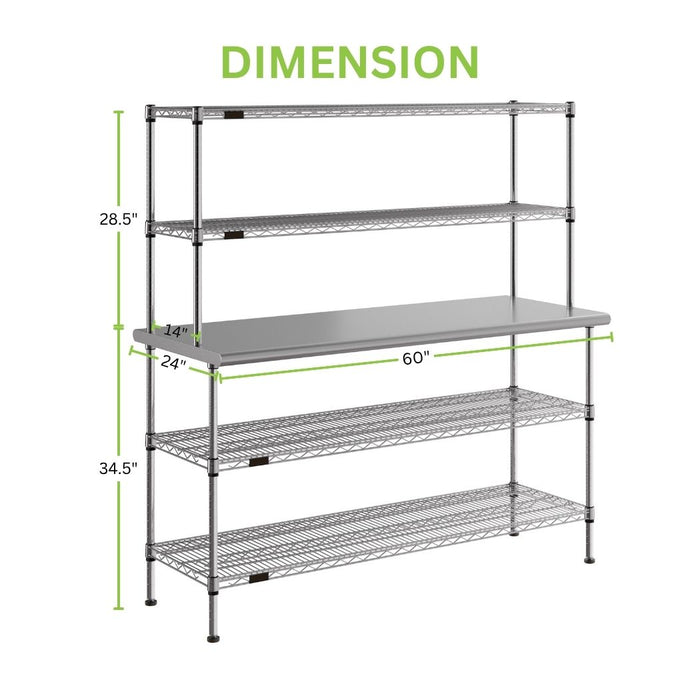 60" x 24" Stainless Steel Prep Table w/ Wire Overshelves and Undershelves