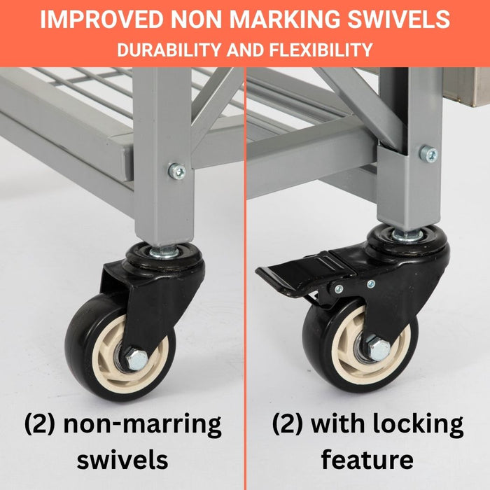 3-Shelf Foldable Stainless Steel Kitchen Cart 25.75" x 20" x 36"H, 300 lbs Weight Capacity