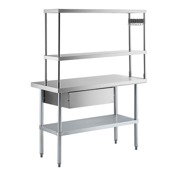 48" x 24" Stainless Steel Prep Table w/ Overshelves, Drawer & Undershelf