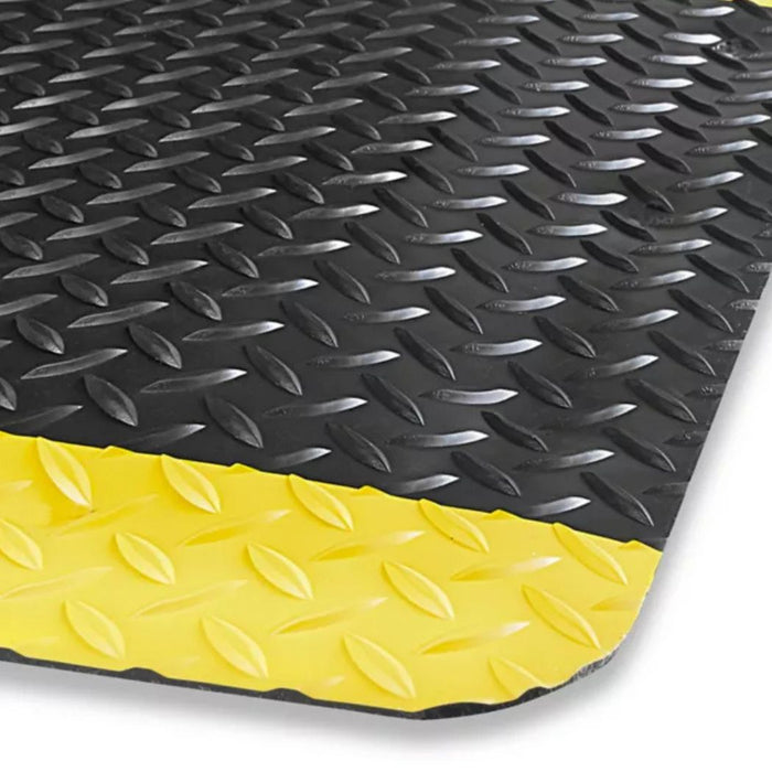 Diamond Plate Anti Fatigue Mat, 15/16" Thick, 2'W x 6'L, Yellow & Black