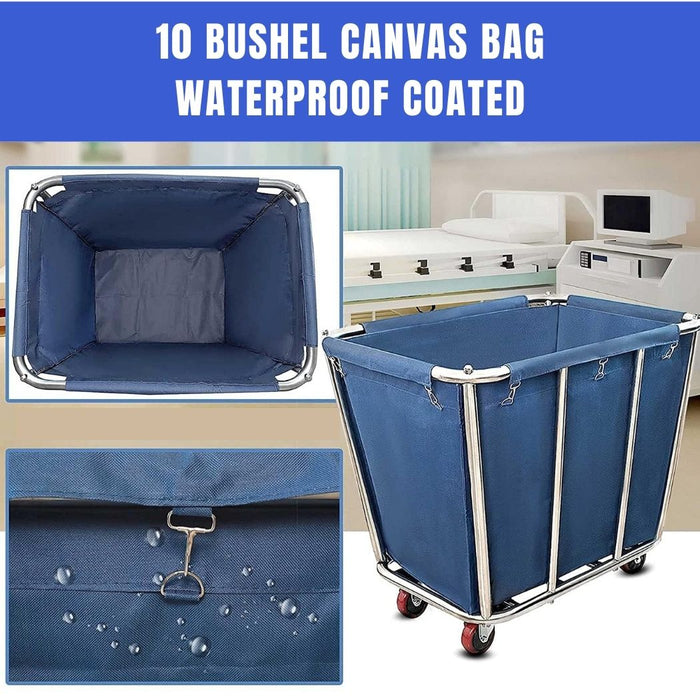 Commercial Laundry Cart, 10 Bushel, 35.4"L x 25.6"W x 31.5"H, Canvas Bag