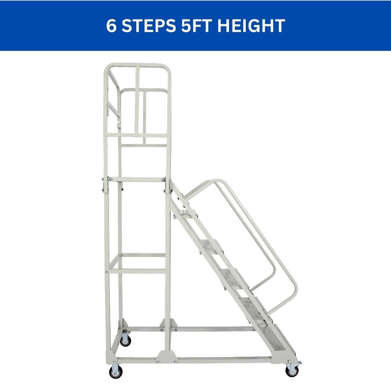 6 Step Rolling Ladder w/ Handrails, 350 lbs Weight Capacity, 60" Top Step Height