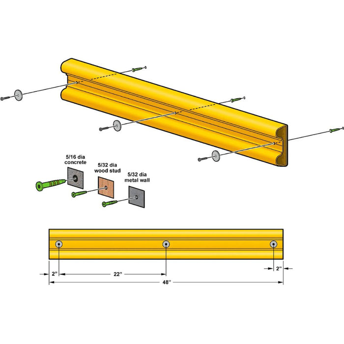 Steel Yellow Wall Guard Rail 4' L, Wall Mount