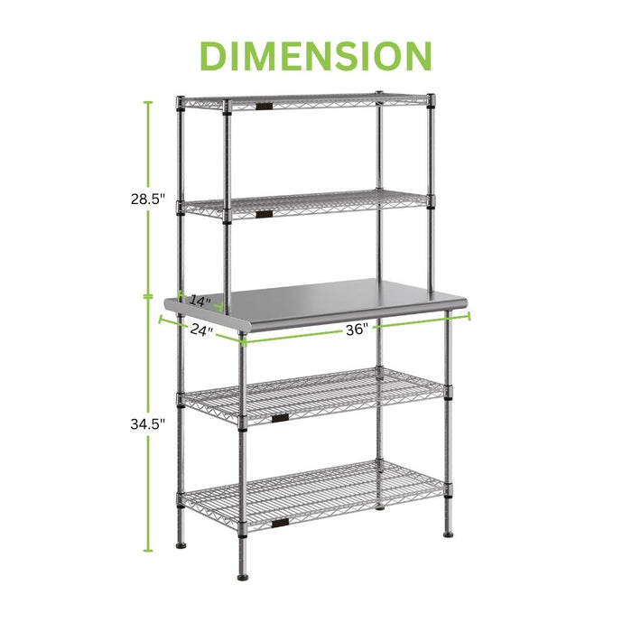 36" x 24" Stainless Steel Prep Table w/ Wire Overshelves and Undershelves