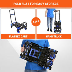 Holzoffer 2 in 1 Folding Hand Truck, Heavy Duty 330LBS Capacity Platform Cart with 4 Wheels and Retractable Handle