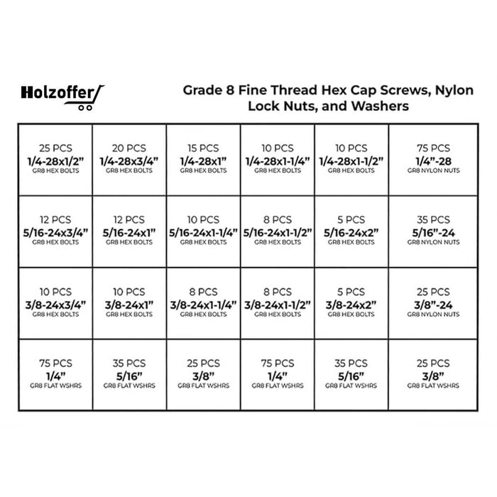 574-Piece Grade 8 Fine Thread Fastener Assortment (Nylon Insert) with Heavy-Duty Metal Drawer Toolbox, Yellow Zinc Finish