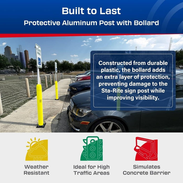 Impact Recovery Handicap Parking Post w/o Sign, w/ Yellow Bollard Cover, 78"/102" Height Adjustable