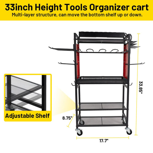 Holzoffer Power Tool Organizer Cart with Charging Station, Garage Floor Rolling Storage Cart on 4 Wheels for Mechanic