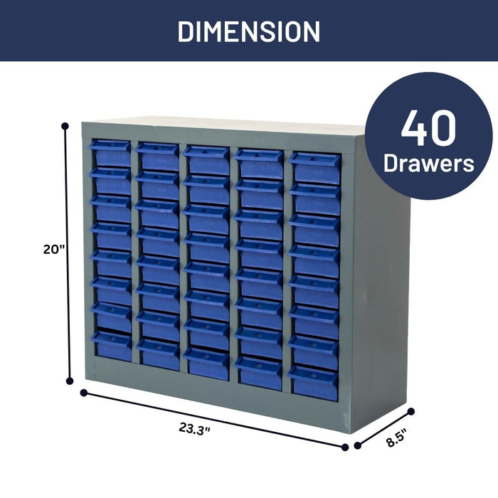 40 Bin Drawer Storage Cabinet, 23.3"W x 8.5"D x 20"H, Steel Parts Organizer for Nuts, Bolts, Screws & Small Components