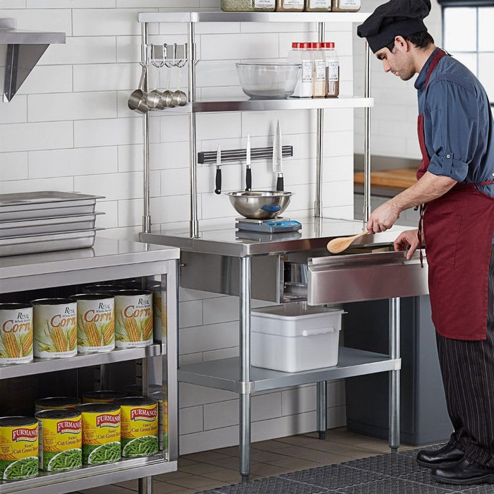 36" x 24" Stainless Steel Prep Table w/ Overshelves, Drawer & Undershelf