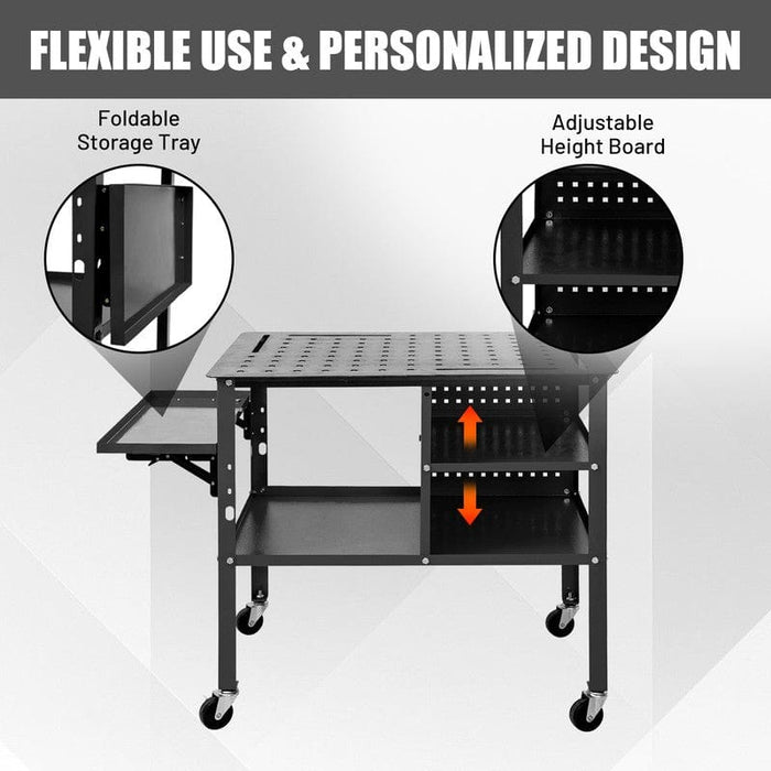 Welding Bench 36" x 24" x 33.5H" w/ Storage Shelves & Wheels