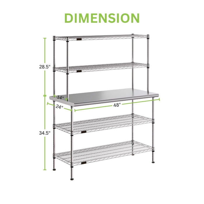 48" x 24" Stainless Steel Prep Table w/ Wire Overshelves and Undershelves
