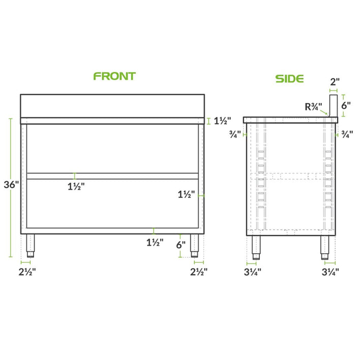 36" x 24" Stainless Steel Prep Table, 2 Shelf Enclosure
