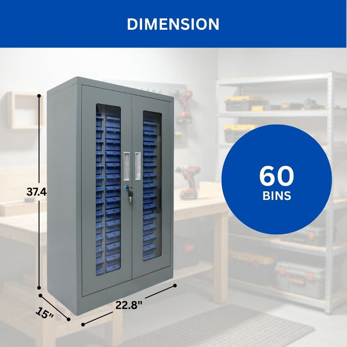 60 Bin Drawer Storage Enclosure, 22.8"W x 15"D x 37.4"H, Steel Parts Organizer for Nuts, Bolts, Screws & Small Components