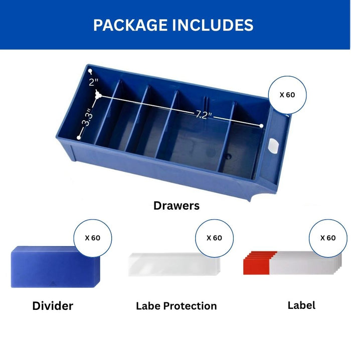 60 Bin Drawer Storage Enclosure, 22.8"W x 15"D x 37.4"H, Steel Parts Organizer for Nuts, Bolts, Screws & Small Components