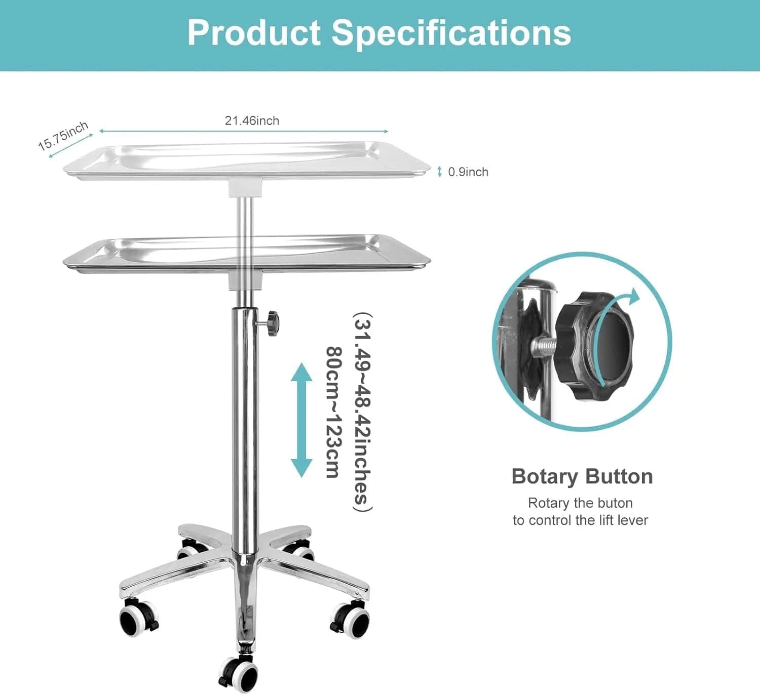 Holzoffer Premium Extra Large Medical Stand with Brake Wheels