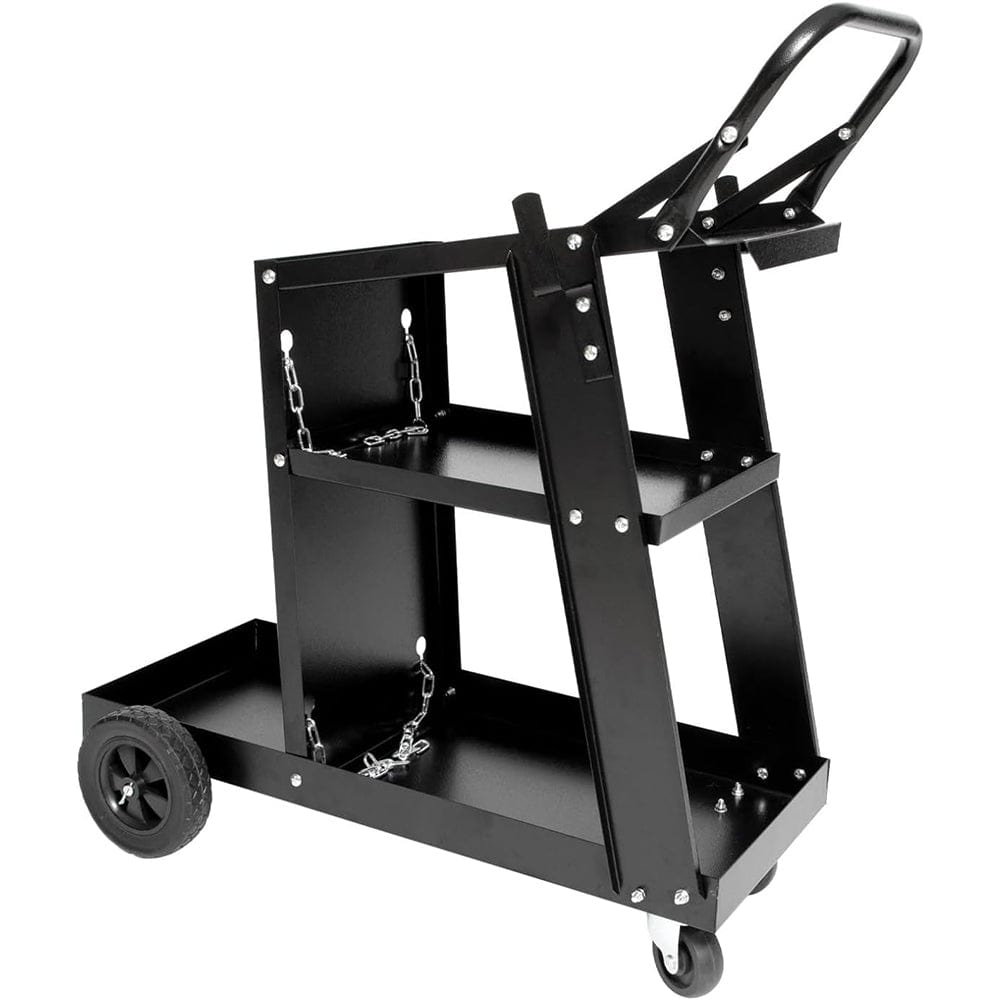 Holzoffer Welding Cart, 2-Tier Welder Cart with 265LB Capacity, 360°Swivel, Gas bottle Safety Chains with Lockable Cabinet