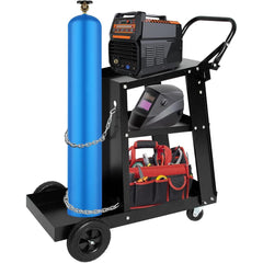 Holzoffer Welding Cart, 2-Tier Welder Cart with 265LB Capacity, 360°Swivel, Gas bottle Safety Chains with Lockable Cabinet