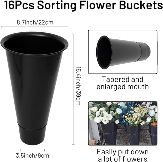 4 Layers Flower Display Stand with 16pcs Plastic Buckets for Fresh Flowers Metal Plant Cart for Heavy Duty Moving Flower Rack