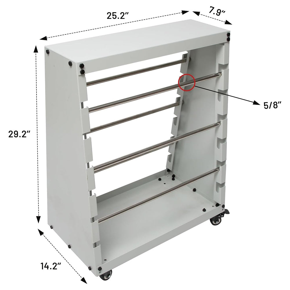 Holzoffer 29.5 x 25.2 Inch Cold-Rolled Wire Spool Rack with Locked Wheels, 6 Rods Electrical Wire Spool Storage Dispenser, 300lbs Load Capacity