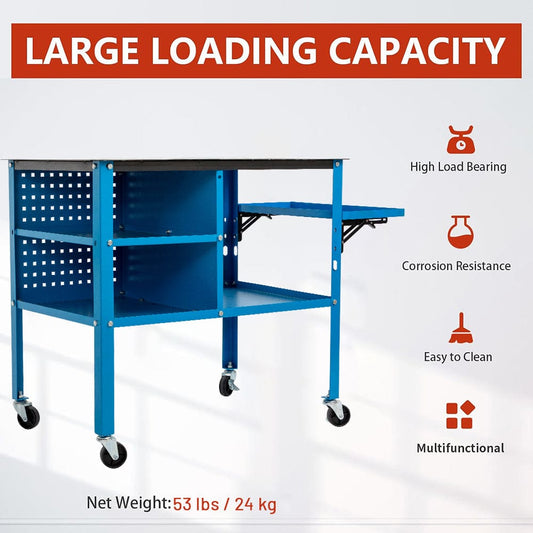 Holzoffer Welding Table, Welding Cart with Wheels, Nitriding Table Top, Shelf Storage Box, Tools Organizer Slots Panel