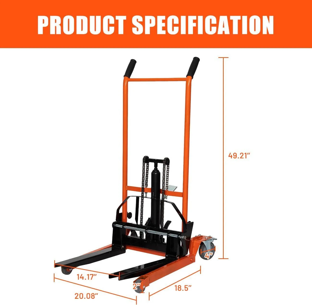 Holzoffer Material Lift Winch Stacker with Wheels, Heavy Duty Rolling Manual Lift Table, Adjustable Pallet Truck Dolly Fork Lift for Factory, Warehouse, Garage